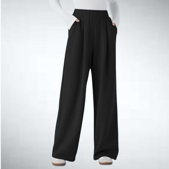 Size M Halara High Waisted Side Pocket Wide Leg Fleece Casual Pants in Black - Picture 1 of 7